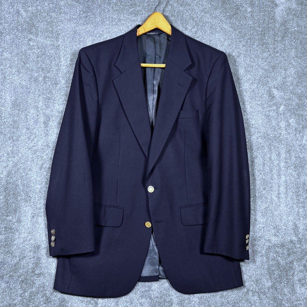 VTG Burberrys Blazer Gold Knight Buttons Navy Blue Wool Sport Coat USA Mens 40L